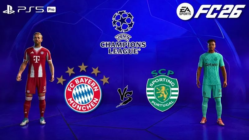 Cầu thủ đội Bayern Munich với áo đỏ đang tấn công trước sự chặn đứng của cầu thủ đội Sporting CP với áo xanh. Cầu thủ đội Bayern Munich với áo đỏ đang tấn công trước sự chặn đứng của cầu thủ đội…